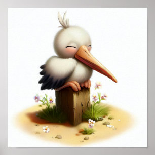 En digital målning av en Young Cute Stork Poster