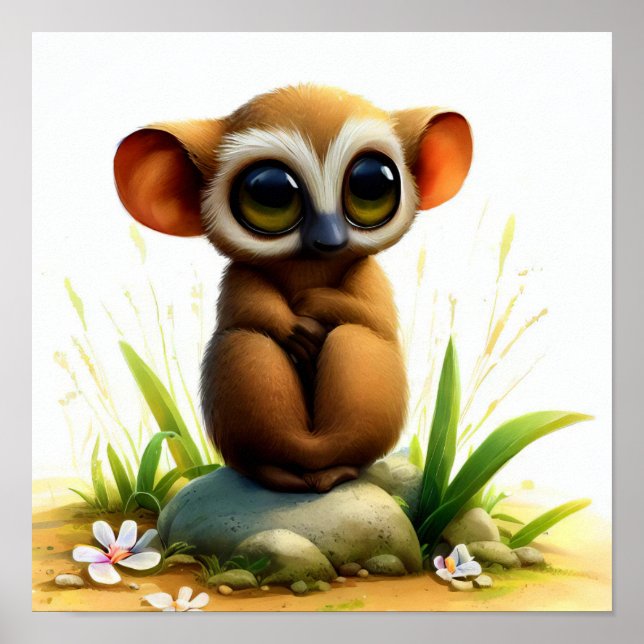 En digital målning av en Young Cute Tarsier Poster (Framsidan)