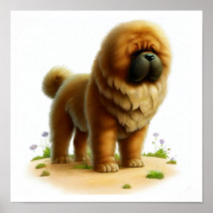 En digital målning av en Young Cute Tibetan Mastif Poster