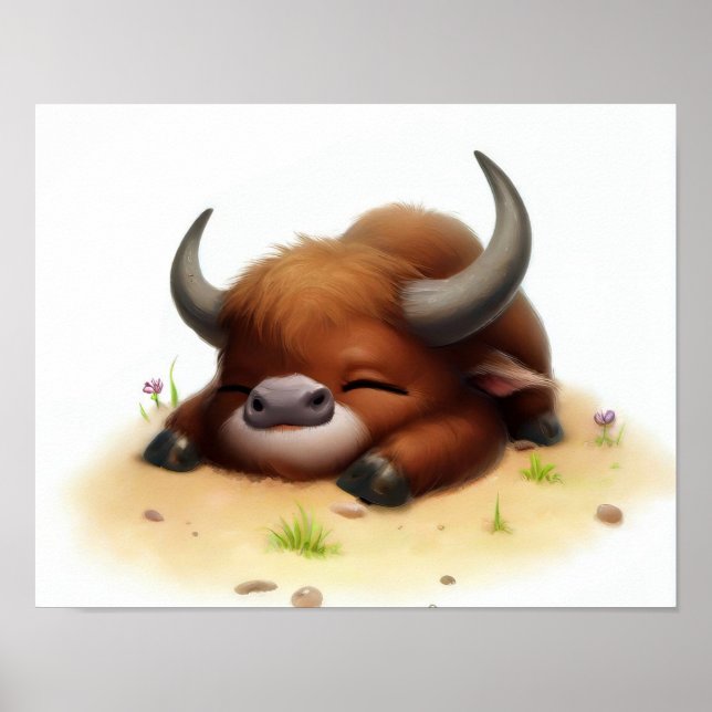 En digital målning av en Young Cute Vatten Buffalo Poster (Framsidan)