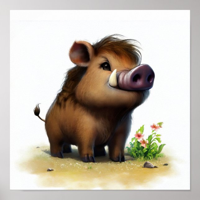 En digital målning av en Young Cute Warthog Poster (Framsidan)