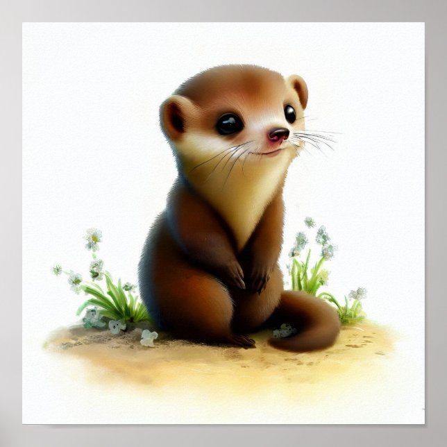 En digital målning av en Young Cute Weasel Poster (Framsidan)