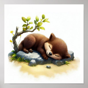 En digital målning av en Young Cute Wolverine Poster