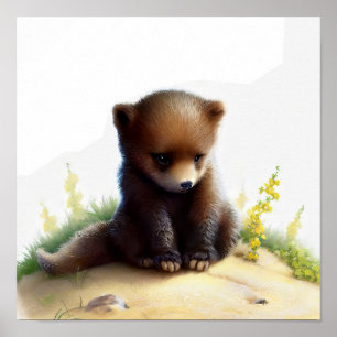 En digital målning av en Young Cute Wolverine Poster