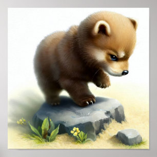 En digital målning av en Young Cute Wolverine Poster