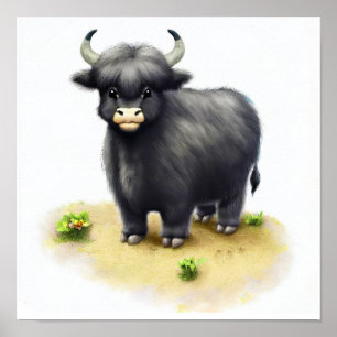 En digital målning av en Young Cute Yak Poster
