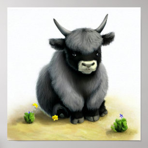 En digital målning av en Young Cute Yak Poster