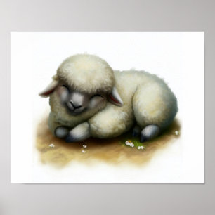 En digital målning av ett Cute Karakul-får Poster