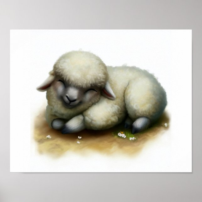 En digital målning av ett Cute Karakul-får Poster (Framsidan)