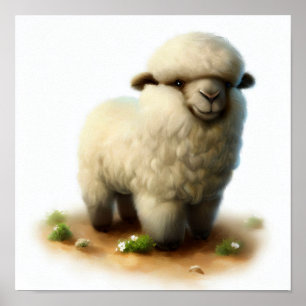En digital målning av ett Cute Karakul-får Poster
