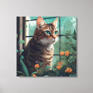 En digital Porträtt i en katt på Canvas