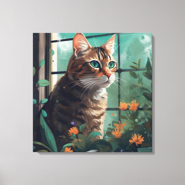 En digital Porträtt i en katt på Canvas (Framsida)