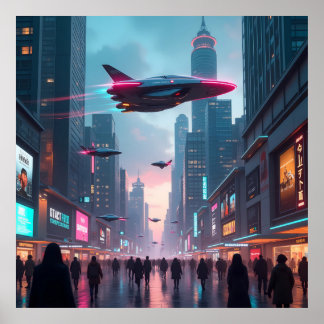 En dimma in i Futuristiskan Cityscape Poster