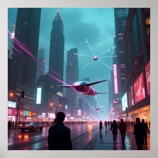 En dimse i Futuristiskan Cityscape AI Poster