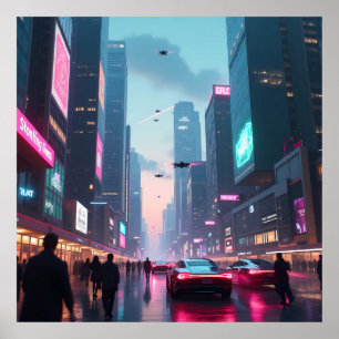 En dimse i Futuristiskan Cityscape AI Poster