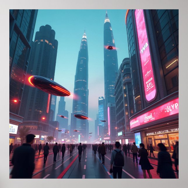 En dimse i Futuristiskan Cityscape AI Poster (Framsidan)