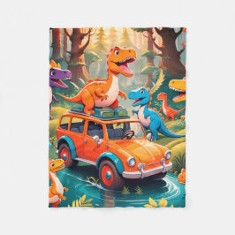 En dinosauriefamilj tar en semesterfilt i fleece