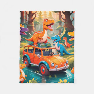 En dinosauriefamilj tar en semesterfilt i fleece