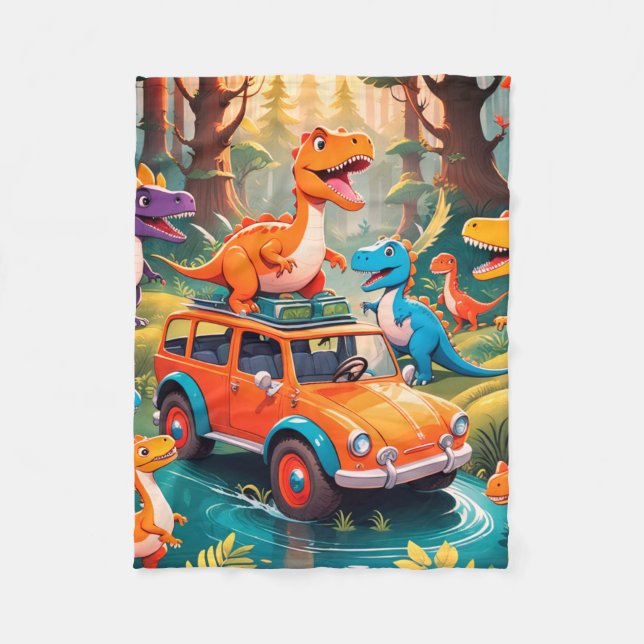 En dinosauriefamilj tar en semesterfilt i fleece (Framsidan)