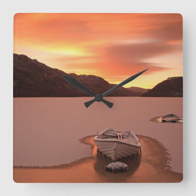 En djupfryst fjord | Ruthven, Uk Fyrkantig Klocka (Framsida)