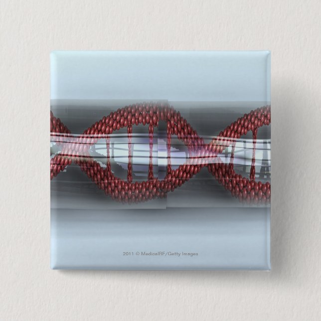 En DNA strandar i en kapsel Knapp (Framsida)