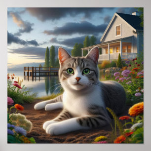 En Domestic Shorthair Cat i en landsbygdsmiljö Poster