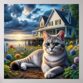 En Domestic Shorthair Cat i en landsbygdsmiljö Poster