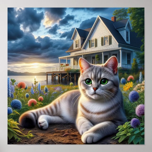 En Domestic Shorthair Cat i en landsbygdsmiljö Poster (Framsidan)