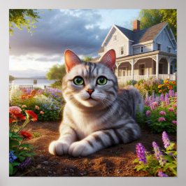 En Domestic Shorthair Cat i en landsbygdsmiljö Poster