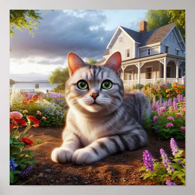 En Domestic Shorthair Cat i en landsbygdsmiljö Poster (Framsidan)