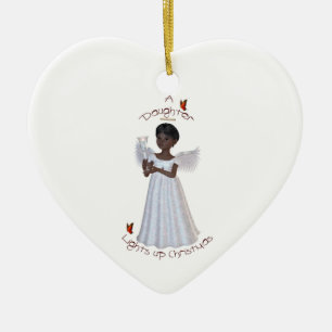 En dotter tänder upp jul (afrikansk amerikan) julgransprydnad keramik