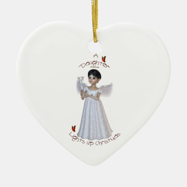 En dotter tänder upp jul julgransprydnad keramik (Framsidan)