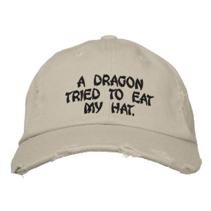 En drake försökte äta min hatt. broderad keps
