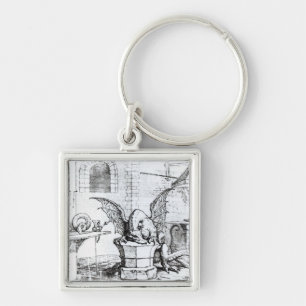 En drake i ett seminarium fyrkantig silverfärgad nyckelring