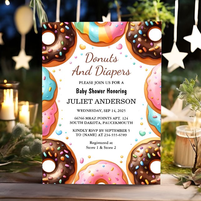 En Dreams Rosa Blue Donuts and Diaper Baby Shower Inbjudningar (Skapare uppladdad)