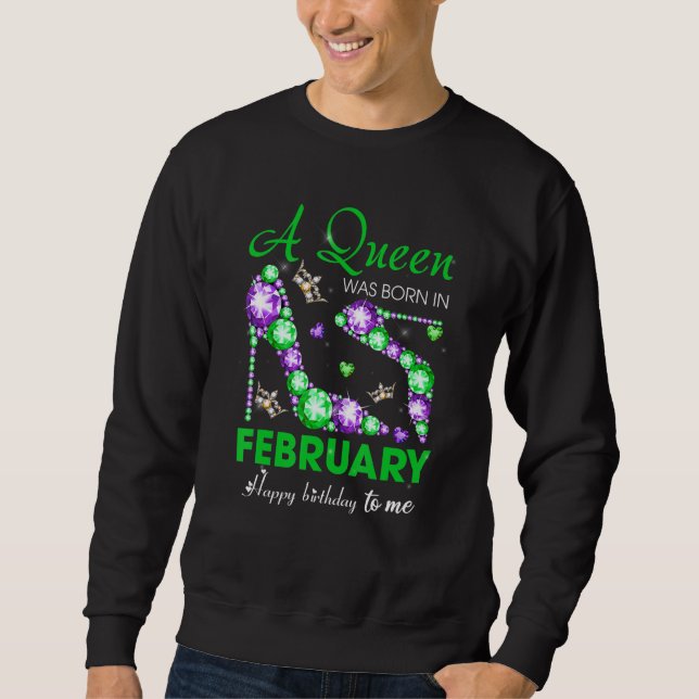 En drottning föddes i februari Grattis på födelsed Lång Ärmad Tröja (Framsida)