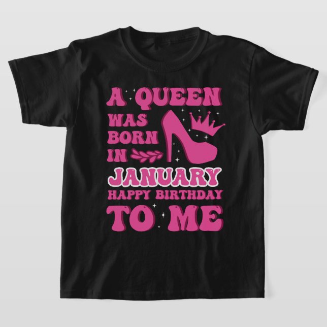 En drottning föddes i januari Rosa Krona T Shirt (Laydown)