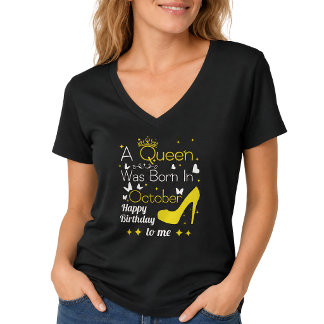 En Drottning Föddes i Oktober – Grattis På Födelse T Shirt