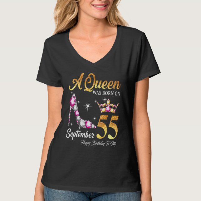 En drottning föddes i september 55 Grattis på föde T Shirt (Framsida)