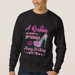 En drottning föddes i september Grattis på födelse Lång Ärmad Tröja