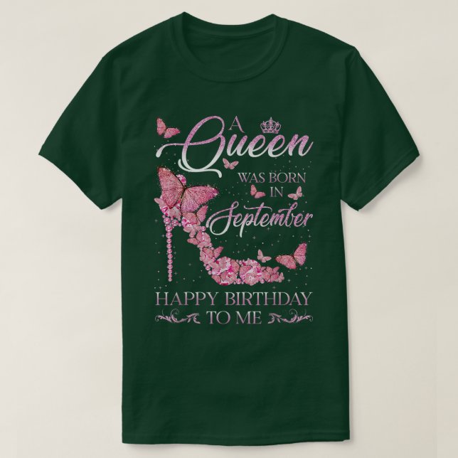 En drottning föddes i september Grattis på födelse T Shirt (Design framsida)