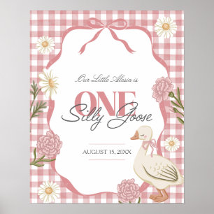 En dum anka flicka Cottagecore rosa 1-års födelsed Poster