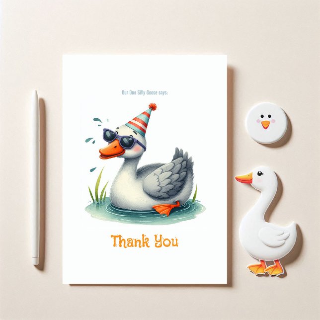 En dum gås 1-årsdag tack kort (One Silly Goose 1st Birthday Thank You Card)