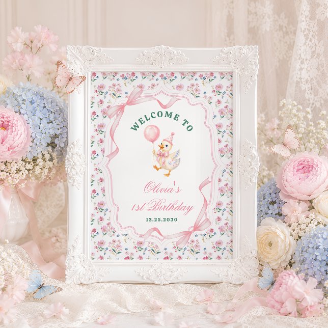 En dum gås båge blommig 1-års välkomsthälsning poster (Skapare uppladdad)