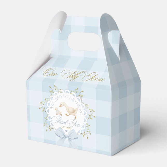 En dum gås blå Gingham pojke 1-årsdag Presentaskar (Baksidan Sidan)