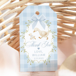 En dum gås blå gingham tack presentetikett
