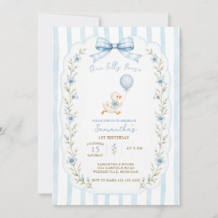 En dum gås blå rosett flicka 1-årsdag  inbjudningar
