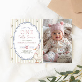 En dum gås blommig 1-års födelsedagsfoto inbjudningar