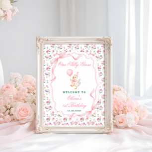 En dum gås blommig välkomsthälsning på 1-årsdagen poster