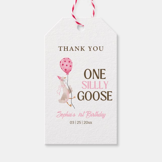 En dum gås födelsedag, Tjej 1-års födelsedag Rosa Presentetikett (Framsidan)